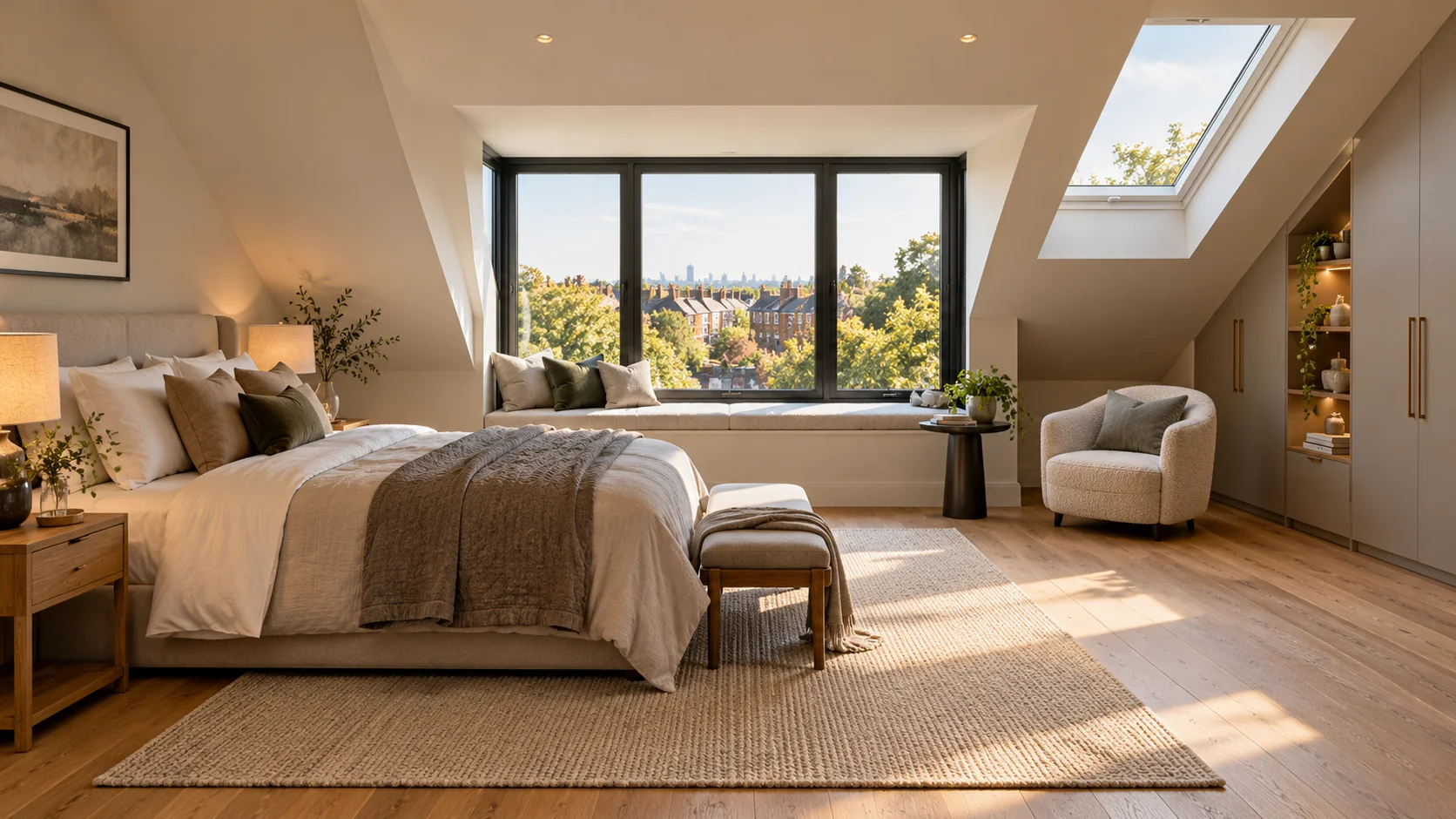 AI-generated loft bedroom design concept
